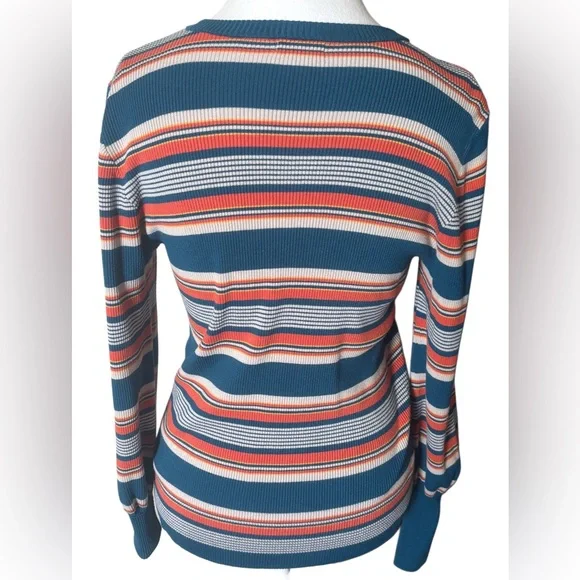 Falls Creek Teal and Orange Striped Sweater Size L - Picture 4 of 10